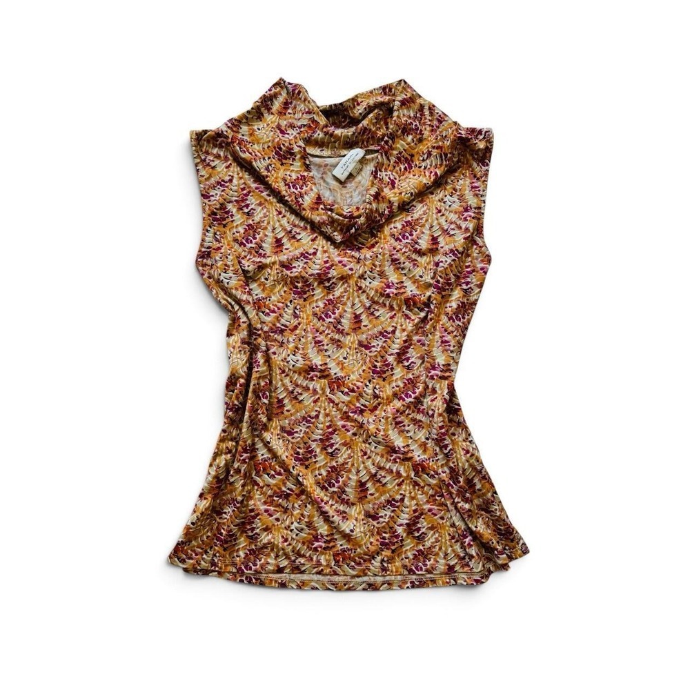 Tahari Arthur S Levine Sleeveless Cowl Neck Abstract Botanical Print Top Large